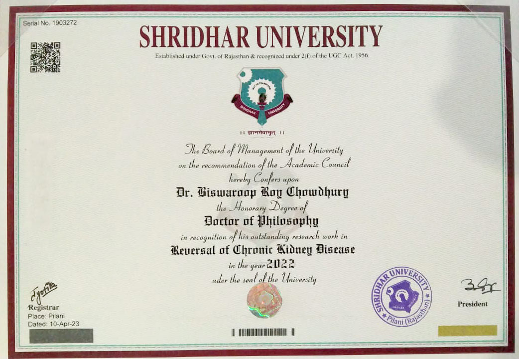 Shridhar-Honorary-Doctorate_Chronic-Kidney-Disease