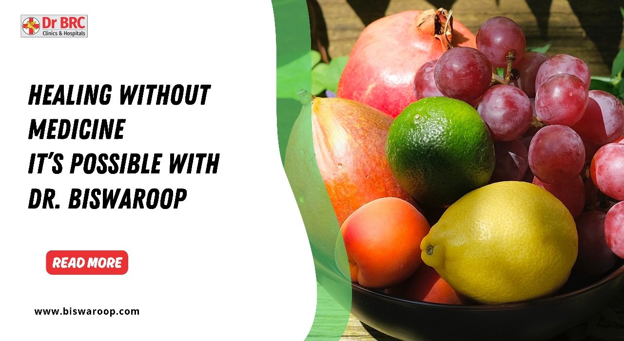 Thumbnail image of heal without medicine with dr biswaroop, logo of dr brc and fresh vegetables