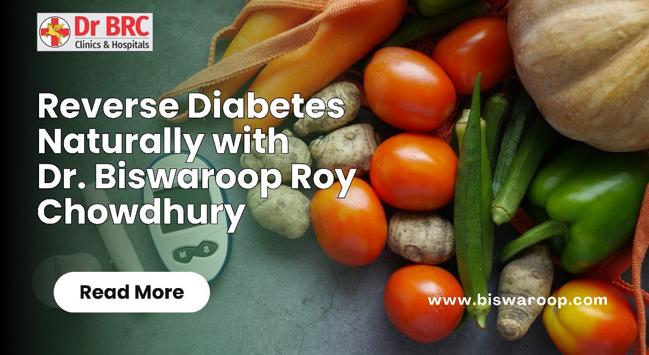 Fresh fruits and vegetables representing the Reverse Diabetes Naturally—a natural approach to healing and wellness by Dr. Biswaroop Roy Chowdhury at Dr. BRC Clinics and Hospitals.