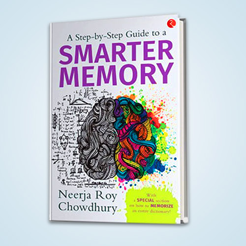 A Step-by-Step Guide to a Smarter Memory book by Neerja Roy Chowdhury featuring a creative brain illustration on the cover.